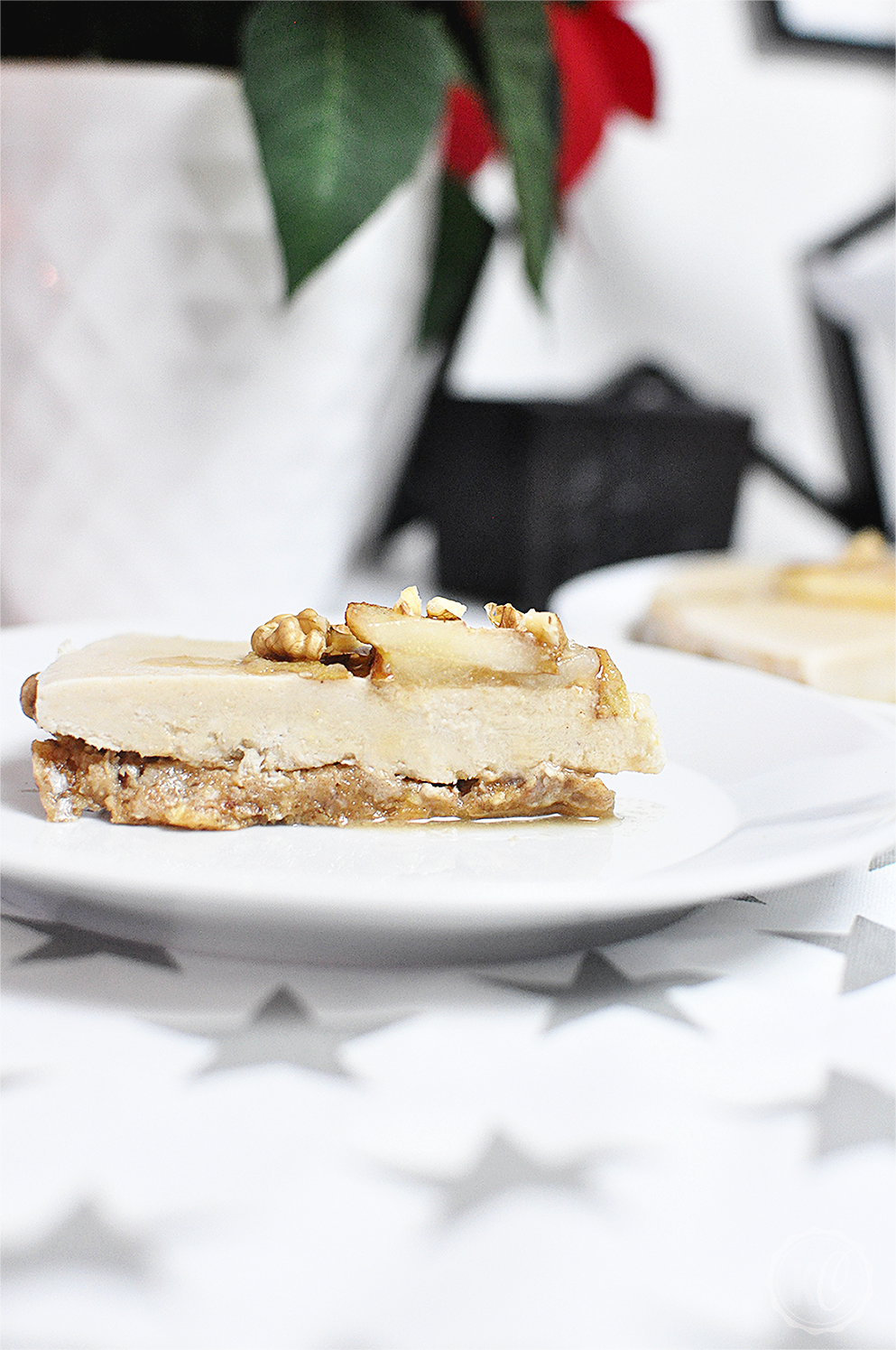 #healthyxmasfood Cashew-Cheesecake mit Birnen-Zimt-Kompott