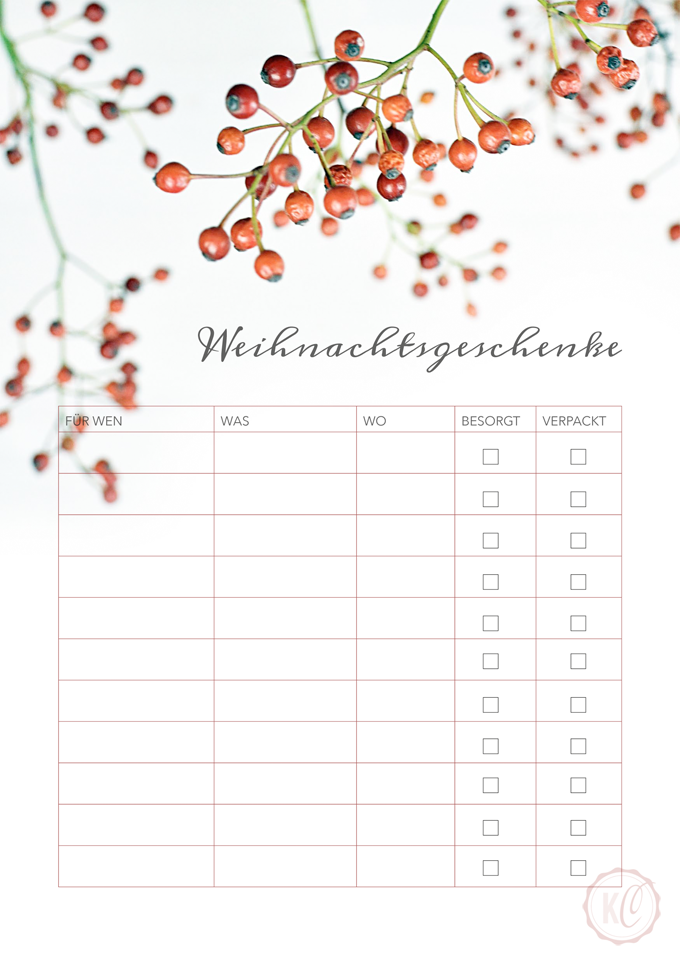 Weihnachtsgeschenke Checkliste